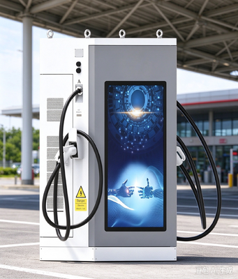 80kW DC EV Charger 55-inch LCD Advertising Screen Dual Display CCS1 CCS2 CHAdeMO GB/T for Public Parking